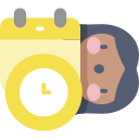 24/7 Support: Icon of a child with a clock and calendar