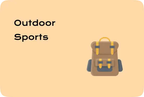 Outdoor sports gear including backpacks, water bottles, and camping tools for adventure enthusiasts